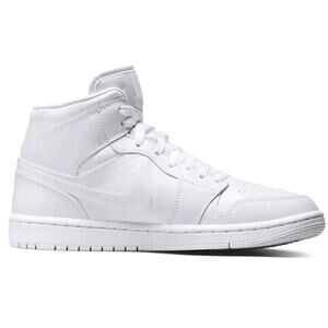 Nike WOMEN Air Jordan 1 Mid Triple White Women White Leather Size 12